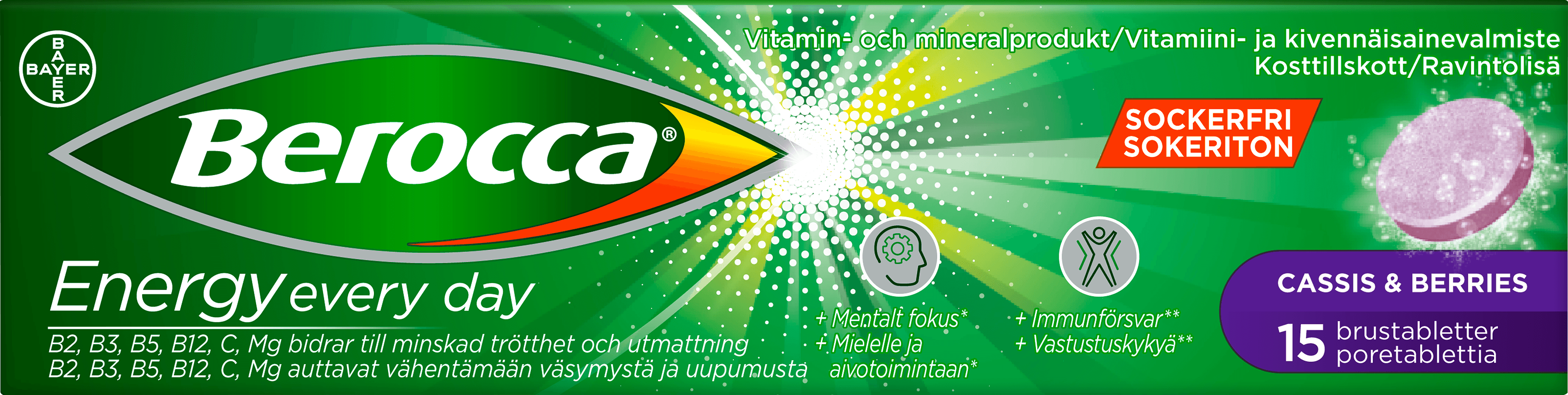 Berocca Energy með sólberjabragði 15 töflur