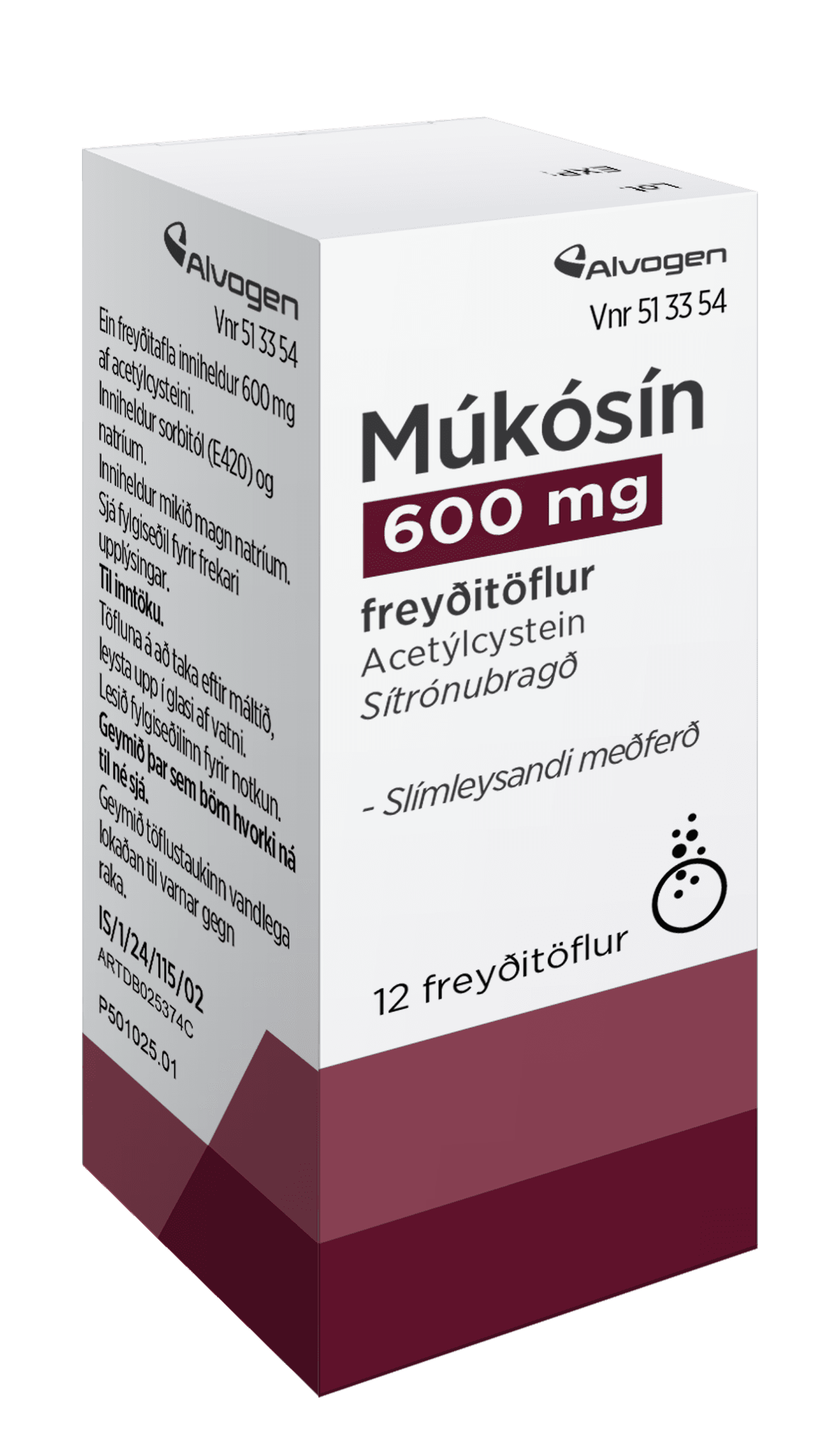 Múkósín, freyðit 600 mg 12 stk