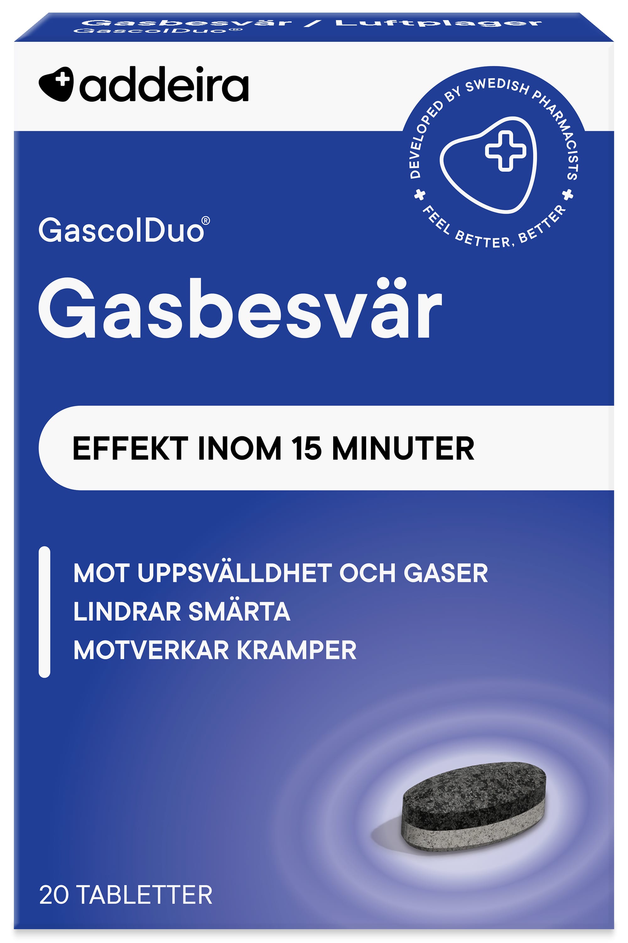 GascolDuo® 20 töflur við uppþembu