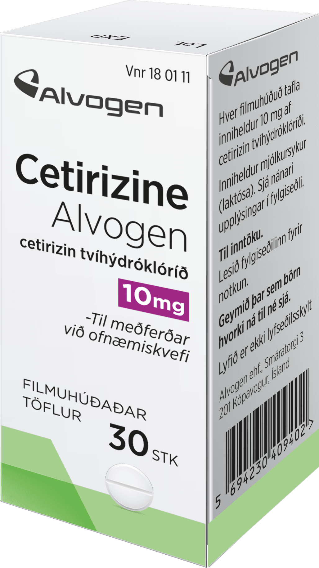 Cetirizine Alvogen, filmhtfl 10 mg 30 stk