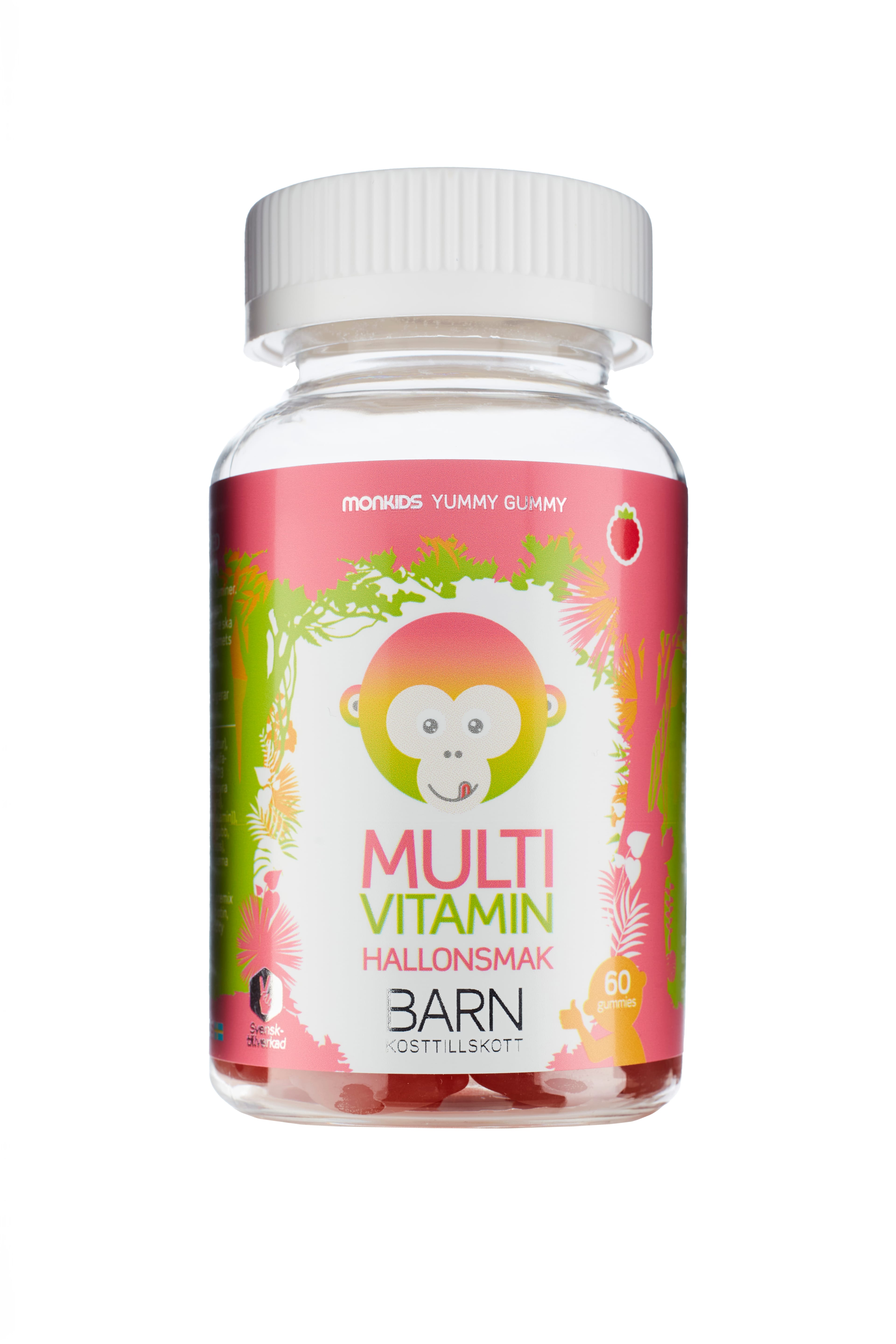 Monkids Fjölvítamín með Hindberjabragði 60stk